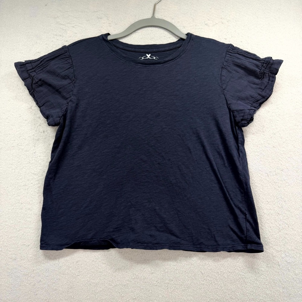 Velvet by Graham & Spencer Vintage Slub Crop T-Shirt Womens S Blue Ruffle Sleeve